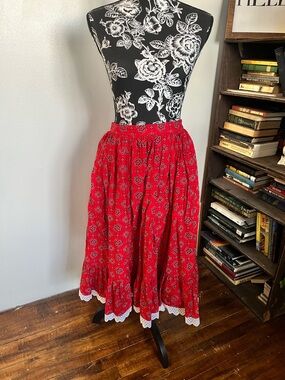 Red Floral Tiered Midi Skirt - Unbranded